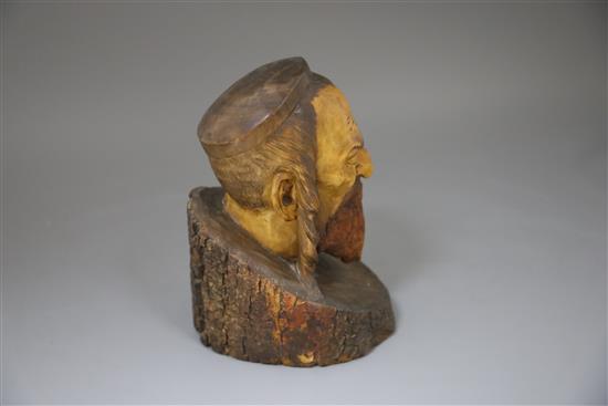 Jan Zaroffe (1888-1952). A carved wooden bust of an orthodox Jew, height 9.75in.